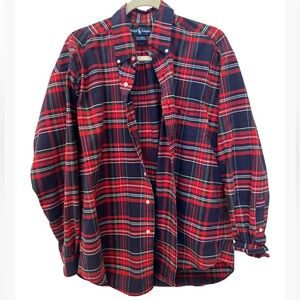 Polo Ralph Lauren vintage red navy green plaid cotton button down big shirt L